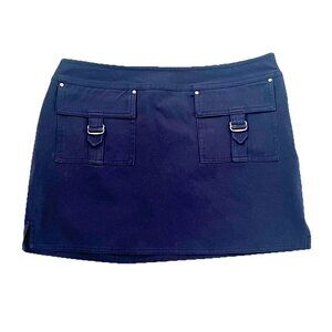 Vintage Express Y2K Navy Blue Buckle Detail Mini Skirt Womens sz 6 Stretchy